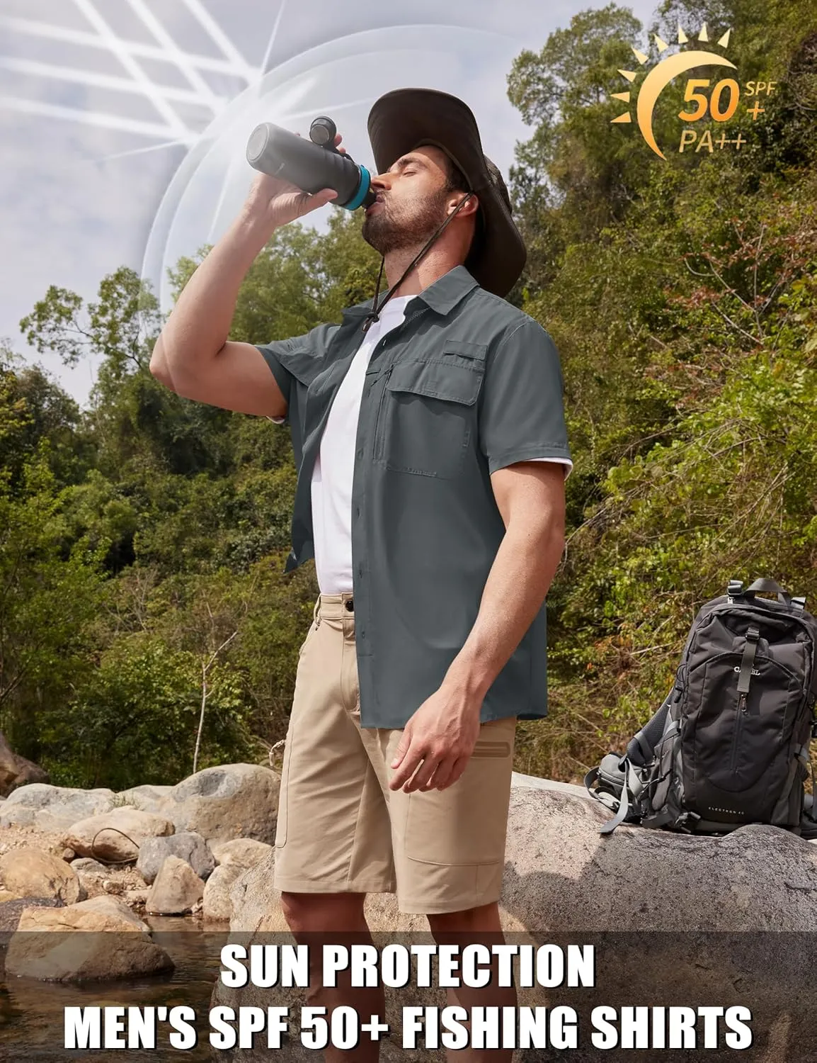 TACVASEN Fishing Shirts for Men Cool Hiking Shirt Button Up Short Sleeve SPF UPF 50  Sun Shirt Quick Dry for Tactical