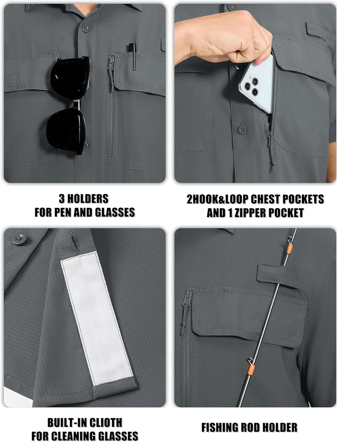 TACVASEN Fishing Shirts for Men Cool Hiking Shirt Button Up Short Sleeve SPF UPF 50  Sun Shirt Quick Dry for Tactical