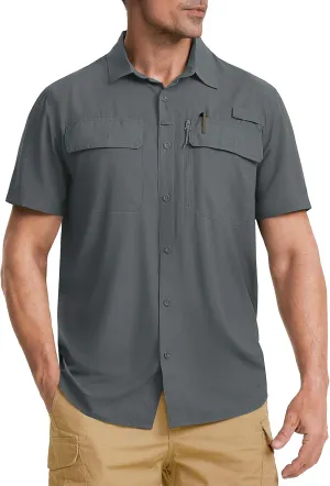 TACVASEN Fishing Shirts for Men Cool Hiking Shirt Button Up Short Sleeve SPF UPF 50  Sun Shirt Quick Dry for Tactical