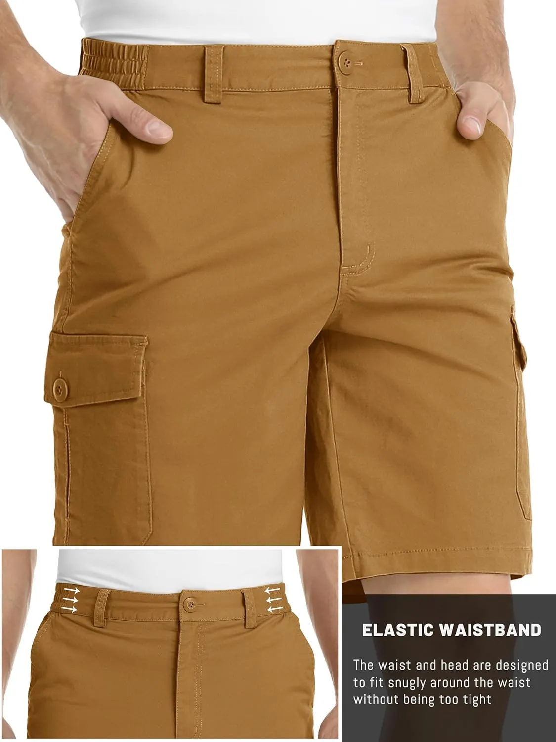 TACVASEN Men's Cargo Shorts Golf Elastic Waist Short for Men Cotton Hiking Shorts Stretchy Workout Short with Pockets