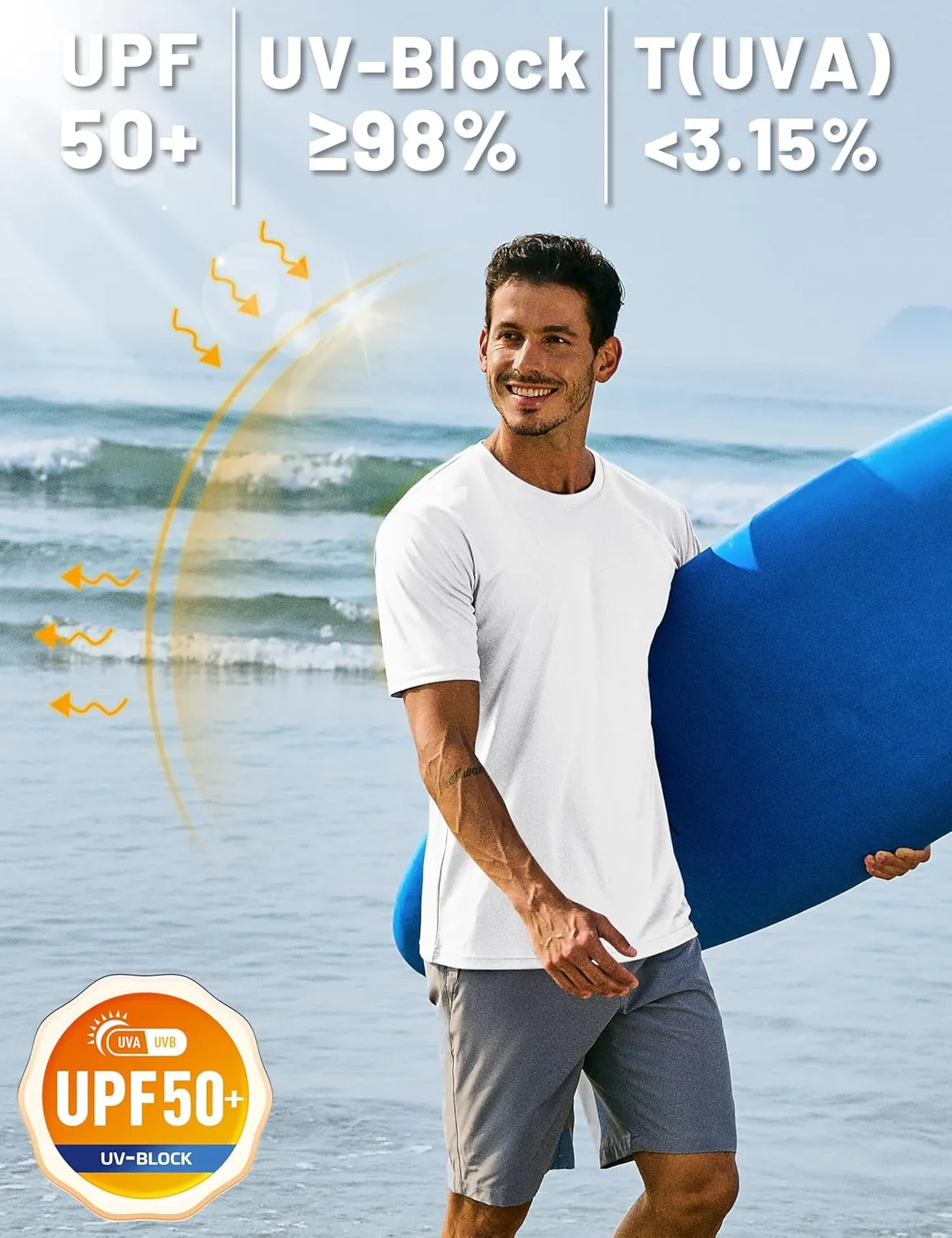 TACVASEN Swim Shirts for Men Rash Guard SPF Short Sleeve Sun T-Shirt UPF 50 Quick Dry Lightweight Fishing Water Shirt