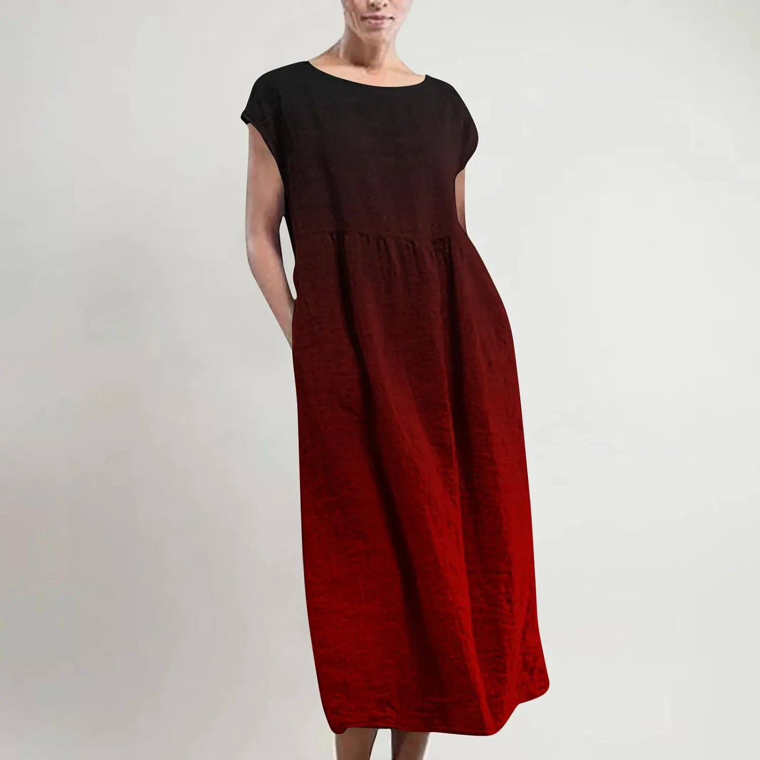 TANGNADE Plus Size Cotton Linen Dresses for Women Short Sleeve Summer Maxi Dress with Pockets Flowy Vacation Dresses