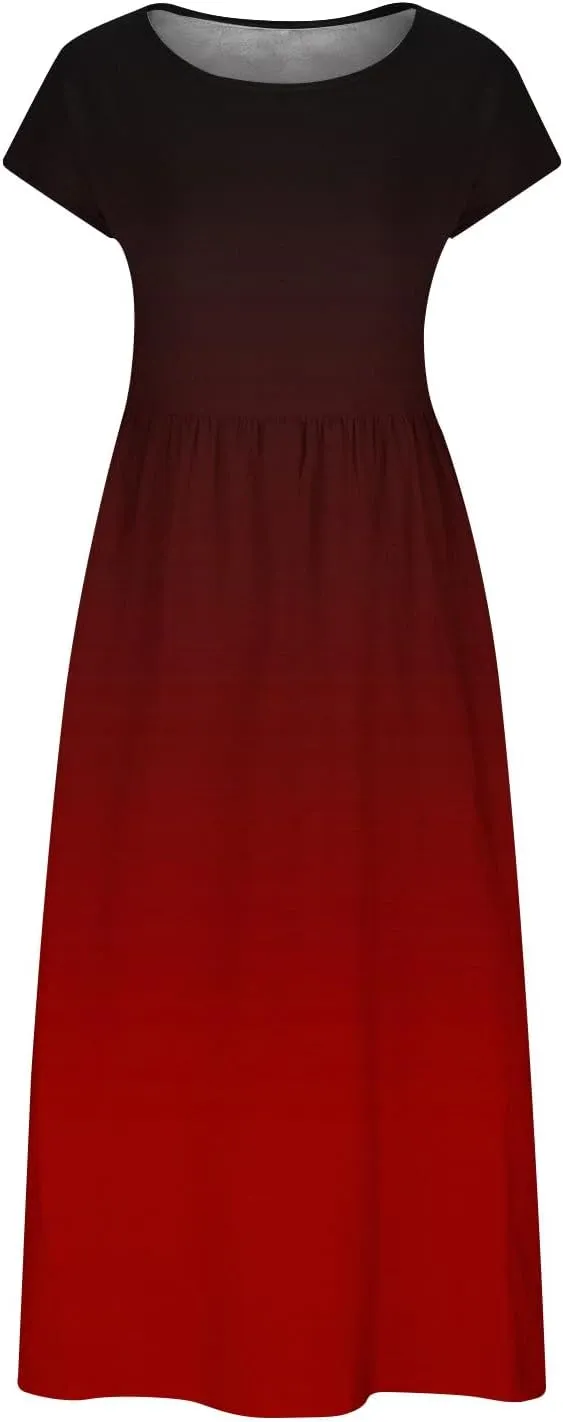 TANGNADE Plus Size Cotton Linen Dresses for Women Short Sleeve Summer Maxi Dress with Pockets Flowy Vacation Dresses