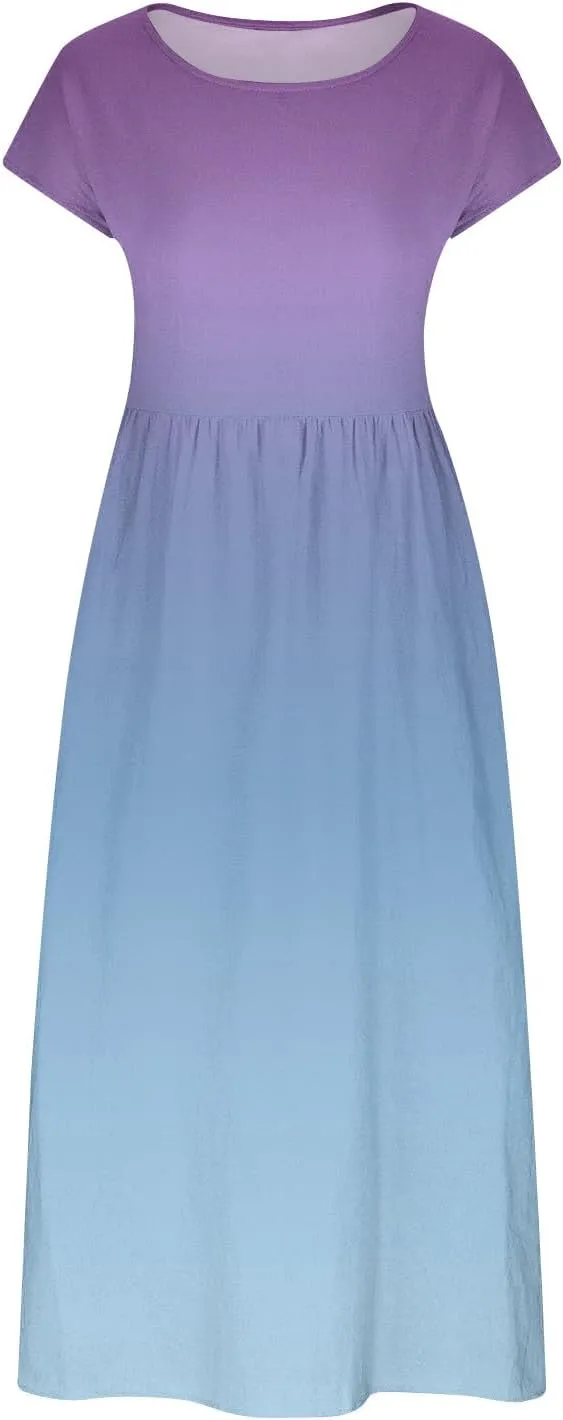 TANGNADE Plus Size Cotton Linen Dresses for Women Short Sleeve Summer Maxi Dress with Pockets Flowy Vacation Dresses