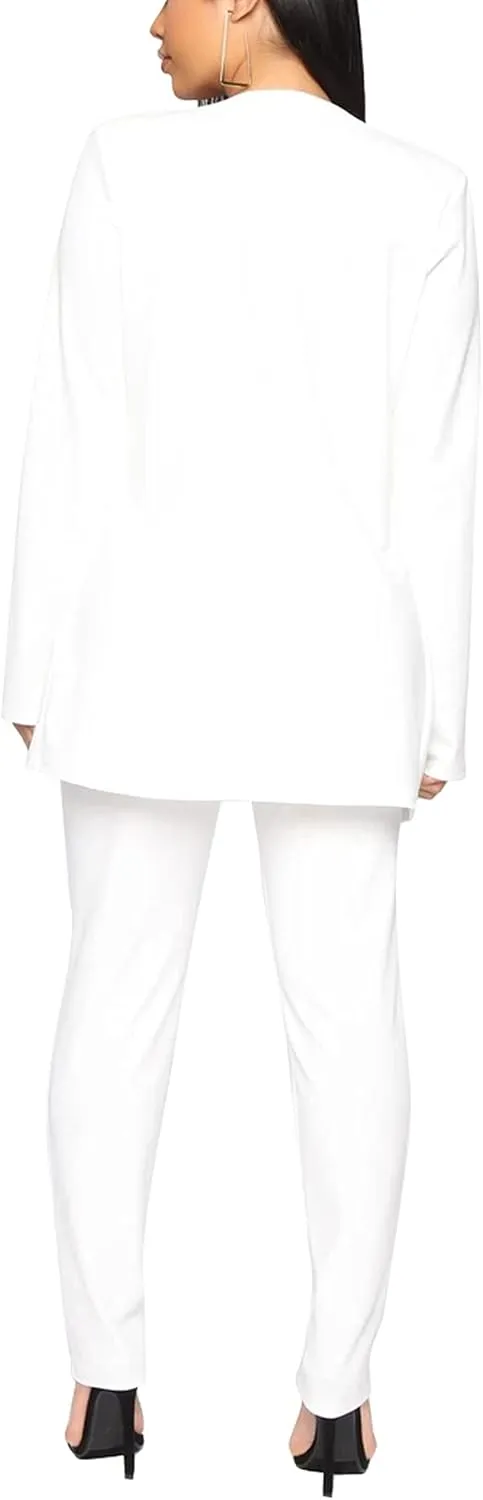 Tcremisa Women's Casual Pants Suit 2 Piece Business Outfits Solid Long Sleeve Blazer and Pencil Pant Sets