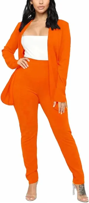 Tcremisa Women's Casual Pants Suit 2 Piece Business Outfits Solid Long Sleeve Blazer and Pencil Pant Sets