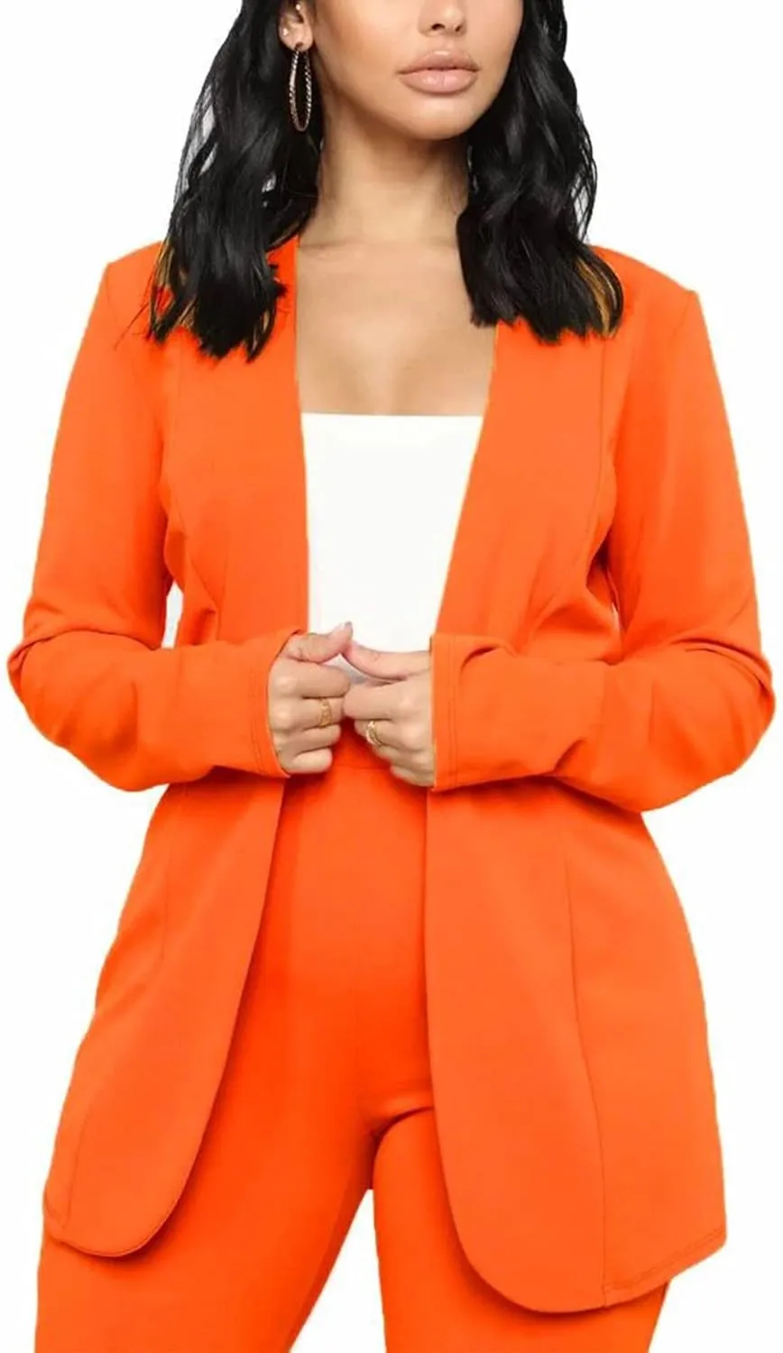 Tcremisa Women's Casual Pants Suit 2 Piece Business Outfits Solid Long Sleeve Blazer and Pencil Pant Sets