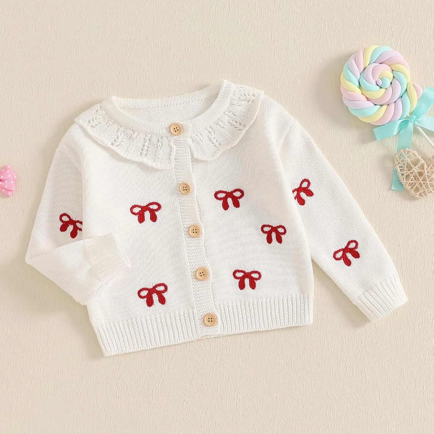 Toddler Baby Girl Cardigan Long Sleeve Floral Button Knit Sweater Coats Top Cute Fall Winter Knitwear Jacket Warm Clothes