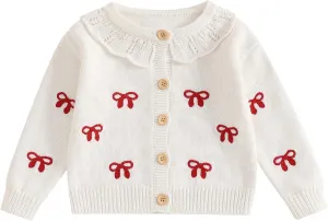 Toddler Baby Girl Cardigan Long Sleeve Floral Button Knit Sweater Coats Top Cute Fall Winter Knitwear Jacket Warm Clothes