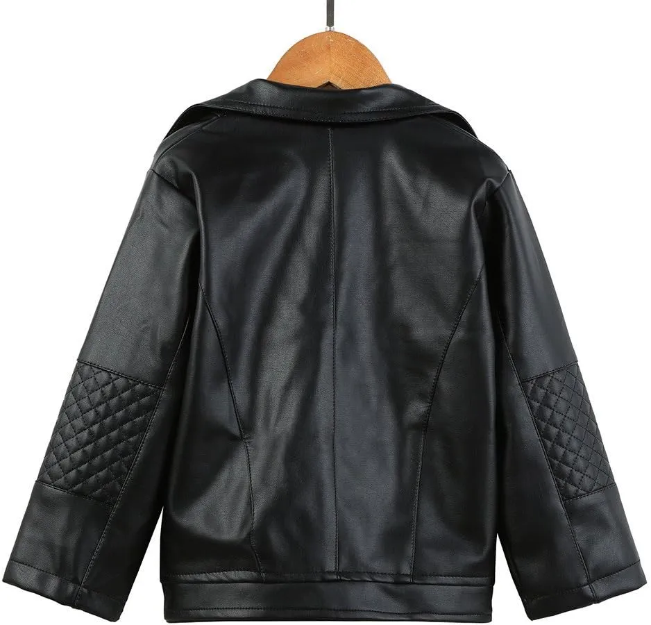 Toddler Boy Girl Motorcycle Faux Leather Jackets Lapel Crop Long Sleeve Button Fall Winter Outerwear Coat