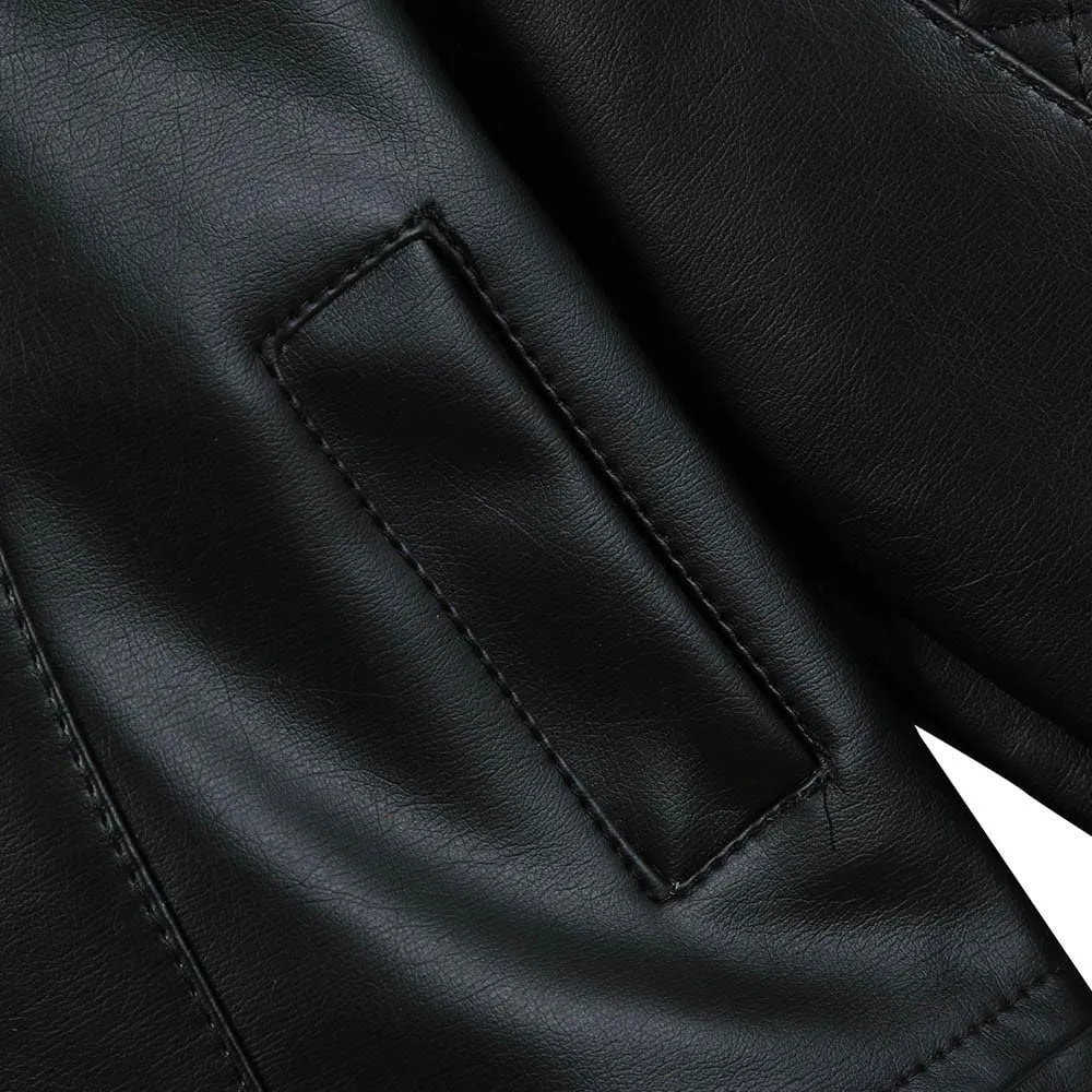 Toddler Boy Girl Motorcycle Faux Leather Jackets Lapel Crop Long Sleeve Button Fall Winter Outerwear Coat