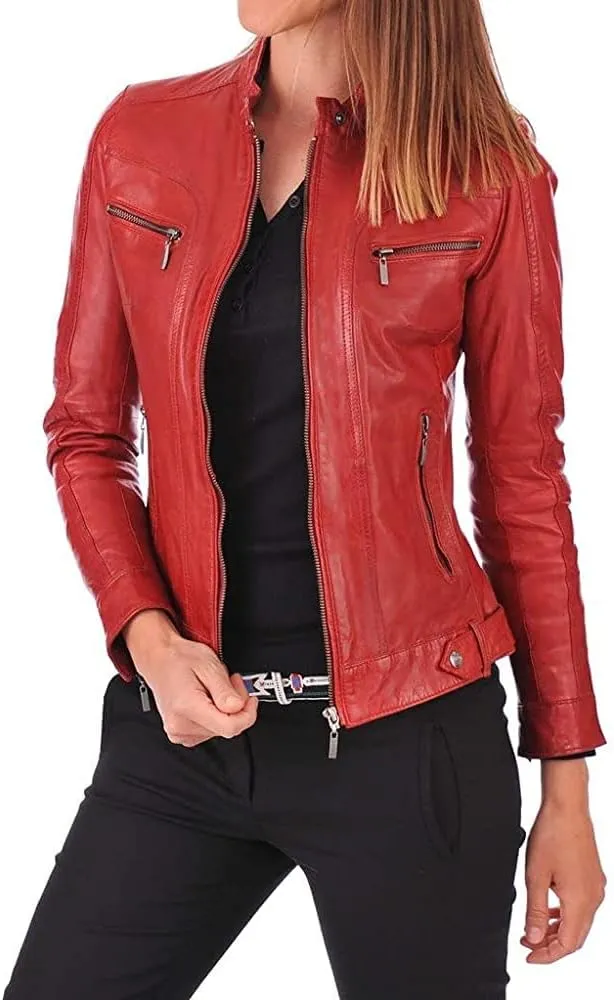 TOMJACK Women Leather Jacket - Lambskin Winter Vintage Motorcycle Biker Jacket, Moto Riding & Racing Jackets