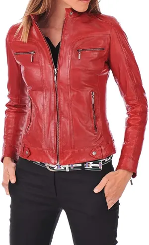 TOMJACK Women Leather Jacket - Lambskin Winter Vintage Motorcycle Biker Jacket, Moto Riding & Racing Jackets