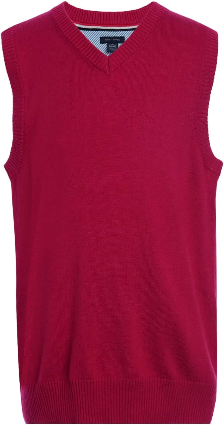 Tommy Hilfiger Boy's Sleeveless V-neck Sweater Vest, Kids School Uniform Clothes, Pullover