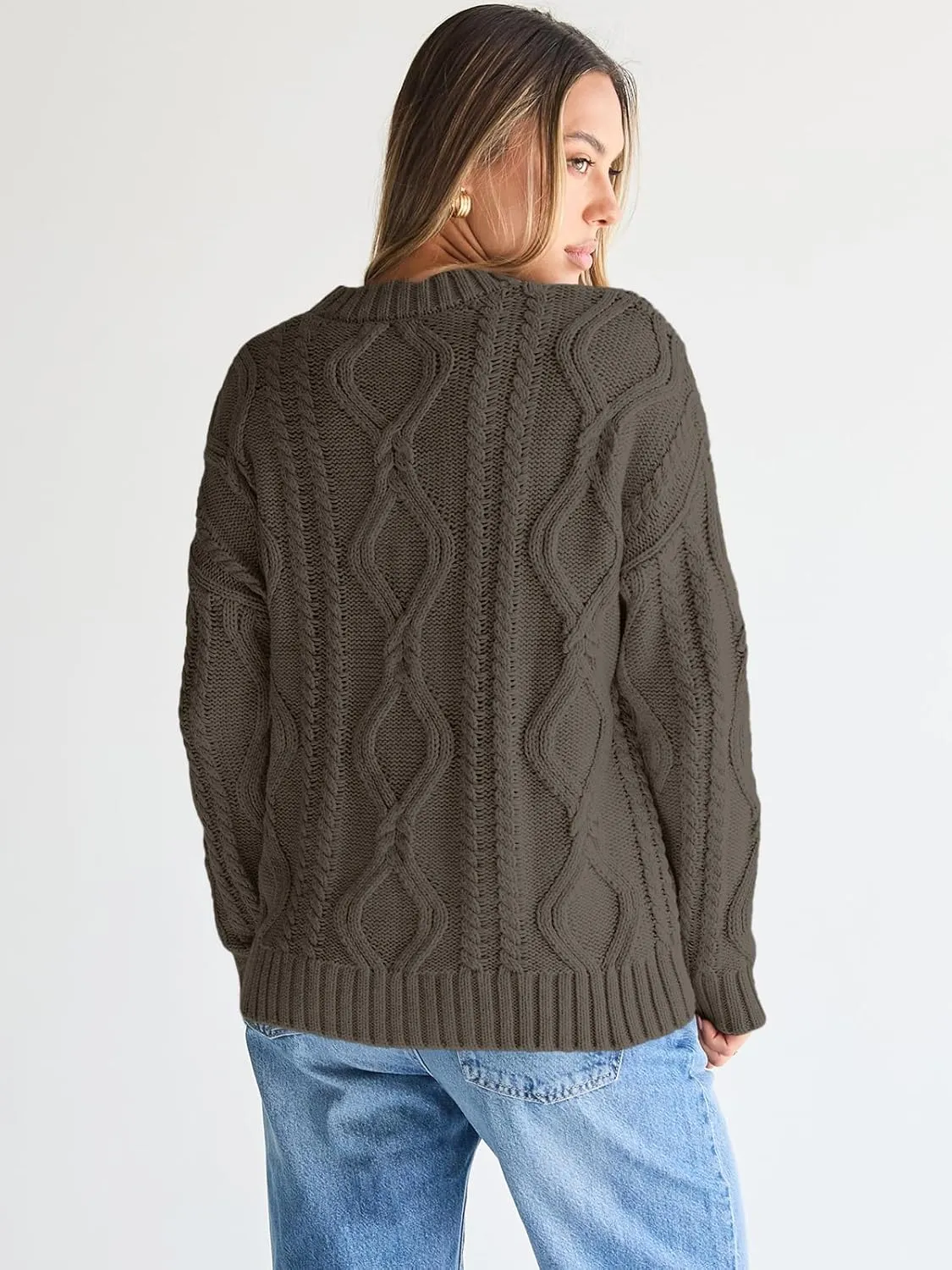 Trendy Queen Women's Oversized Cable Knit Crewneck Sweaters