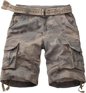 TRGPSG Men's Camo Multi-Pocket Relaxed Fit Casual Shorts,Outdoor Camouflage Twill Cargo Shorts 11" Inseam(No Belt)