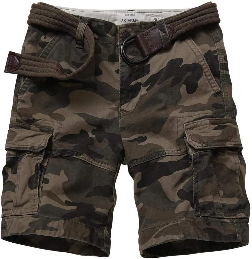 TRGPSG Men's Camo Multi-Pocket Relaxed Fit Casual Shorts,Outdoor Camouflage Twill Cargo Shorts 11" Inseam(No Belt)