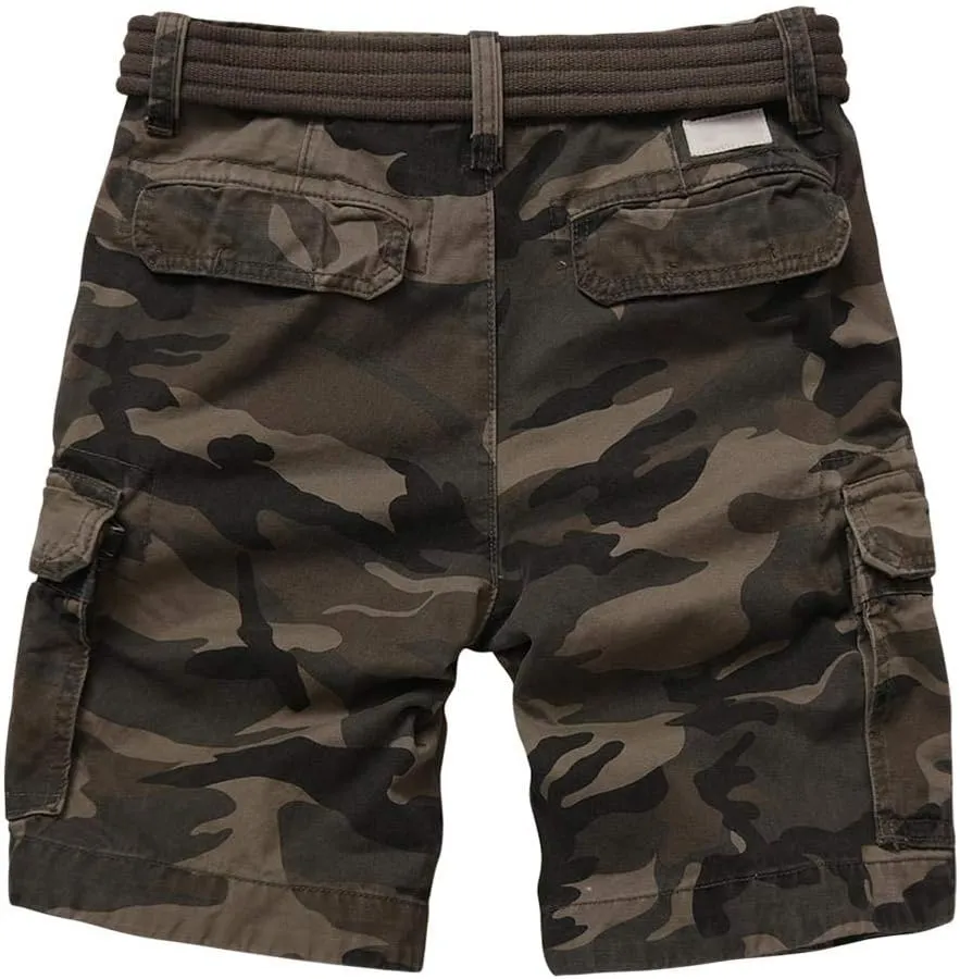 TRGPSG Men's Camo Multi-Pocket Relaxed Fit Casual Shorts,Outdoor Camouflage Twill Cargo Shorts 11" Inseam(No Belt)