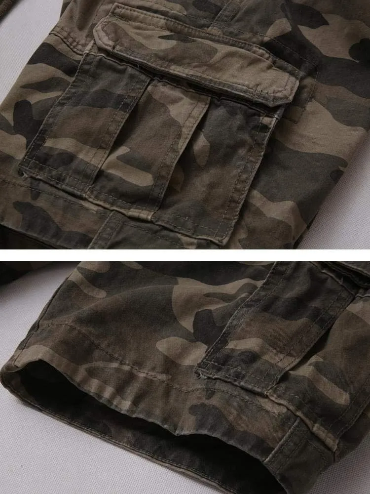 TRGPSG Men's Camo Multi-Pocket Relaxed Fit Casual Shorts,Outdoor Camouflage Twill Cargo Shorts 11" Inseam(No Belt)