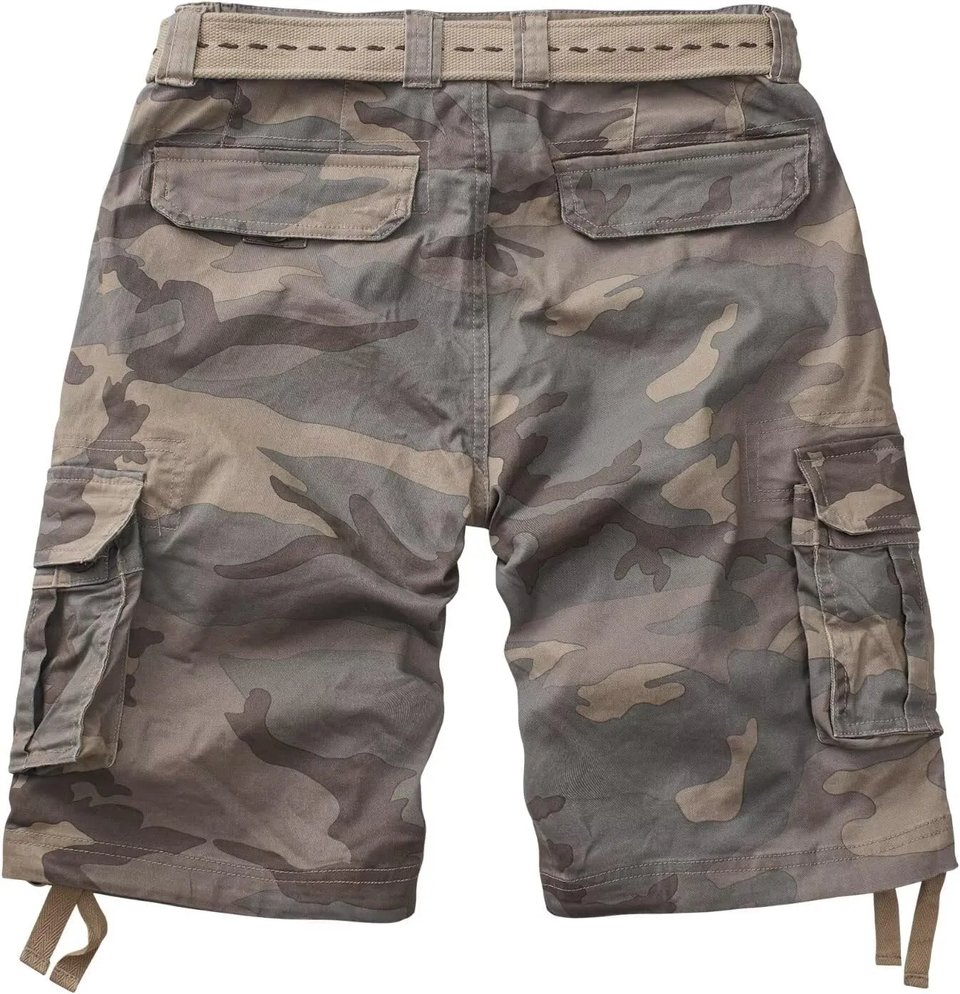 TRGPSG Men's Camo Multi-Pocket Relaxed Fit Casual Shorts,Outdoor Camouflage Twill Cargo Shorts 11" Inseam(No Belt)