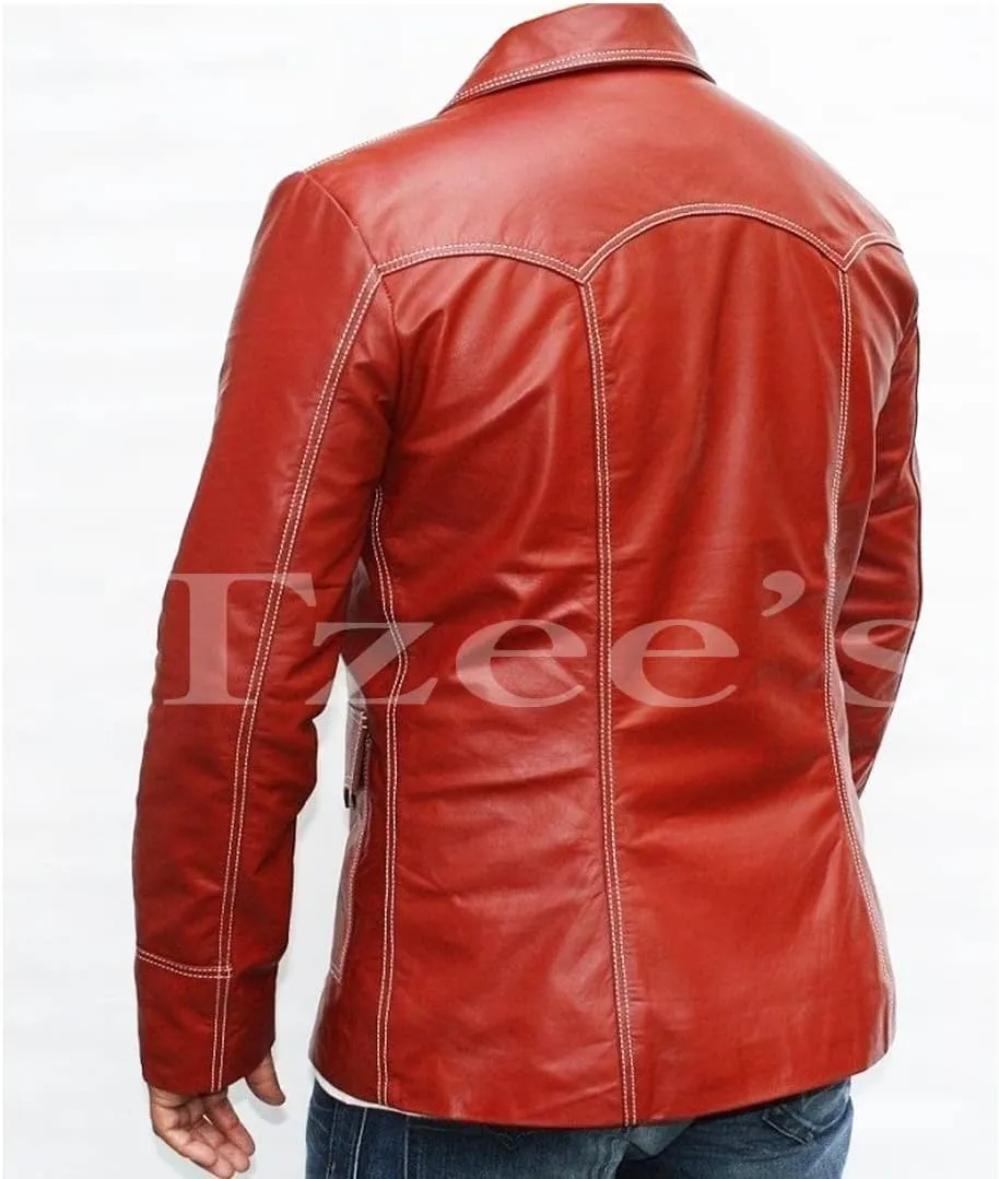Tzee's Tyler Durden Fight Club Red Faux Leather Jacket for Men