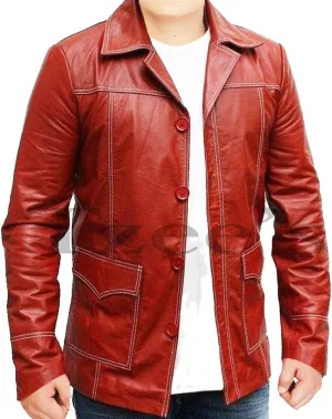 Tzee's Tyler Durden Fight Club Red Faux Leather Jacket for Men