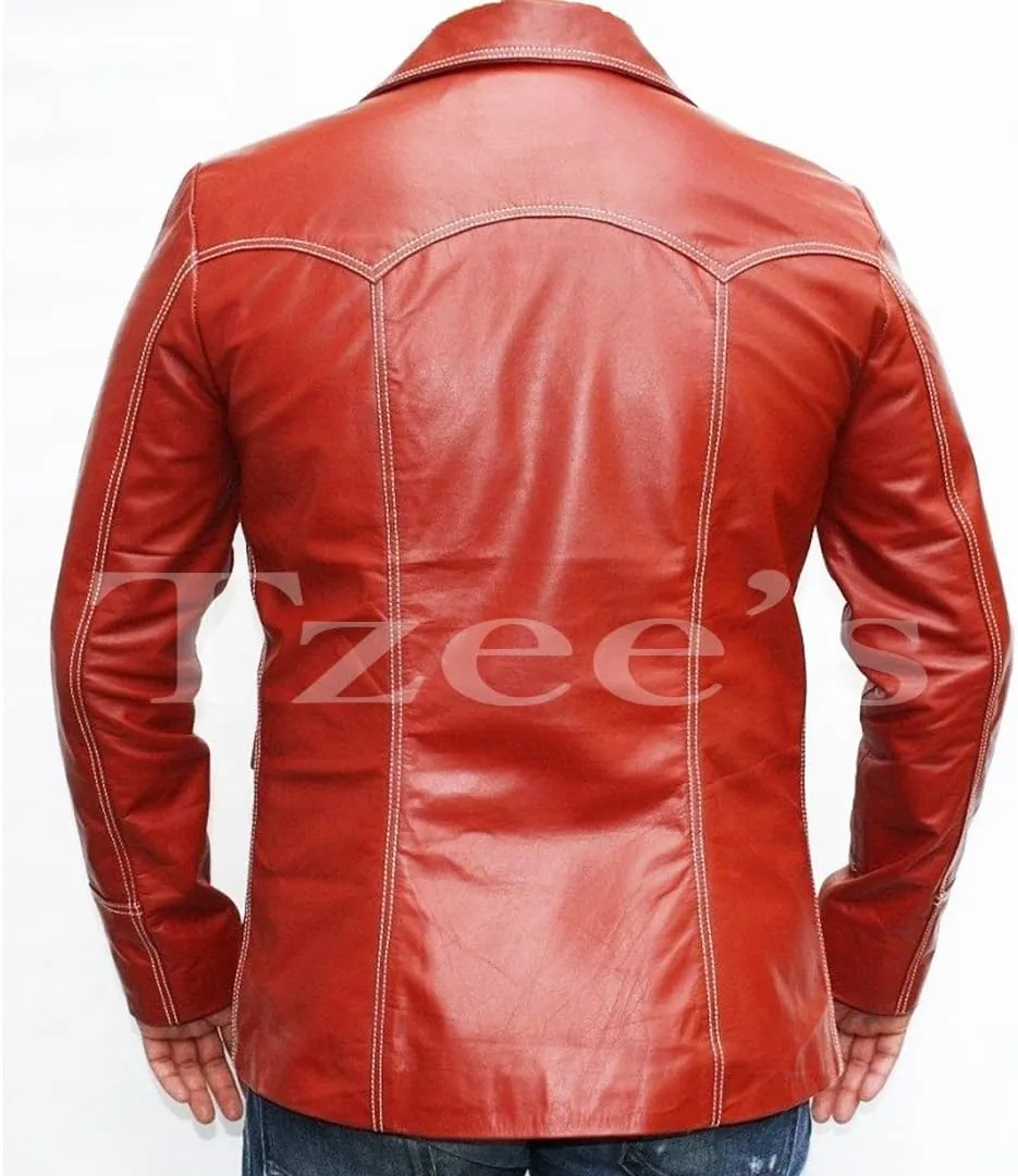 Tzee's Tyler Durden Fight Club Red Faux Leather Jacket for Men