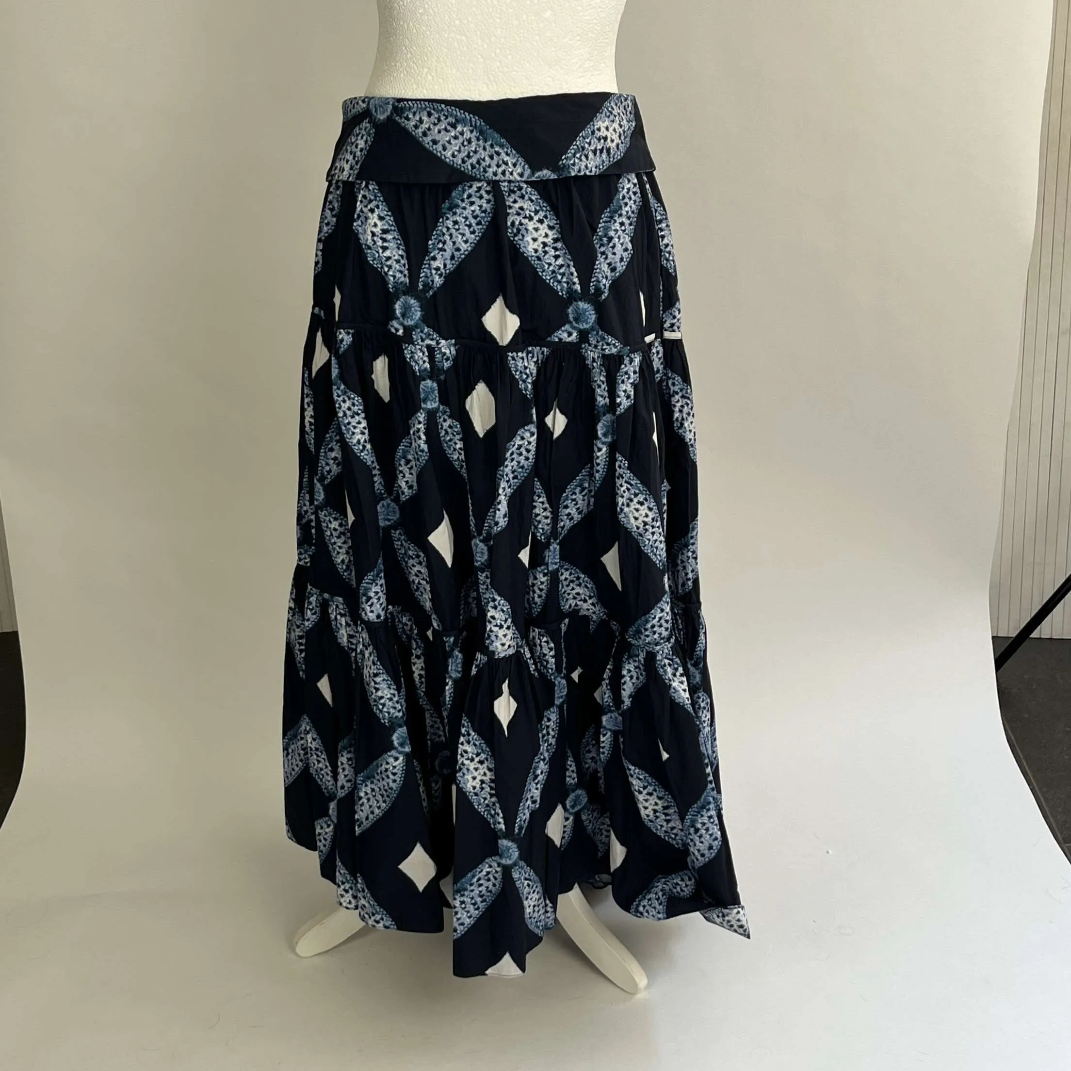 Ulla Johnson Navy & Blue Batik Print Cotton Skirt M