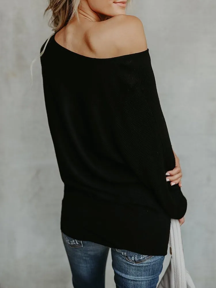 UMEKO Womens Off The Shoulder Sweater Oversized Knit Long Sleeve Sweaters Tunic Tops