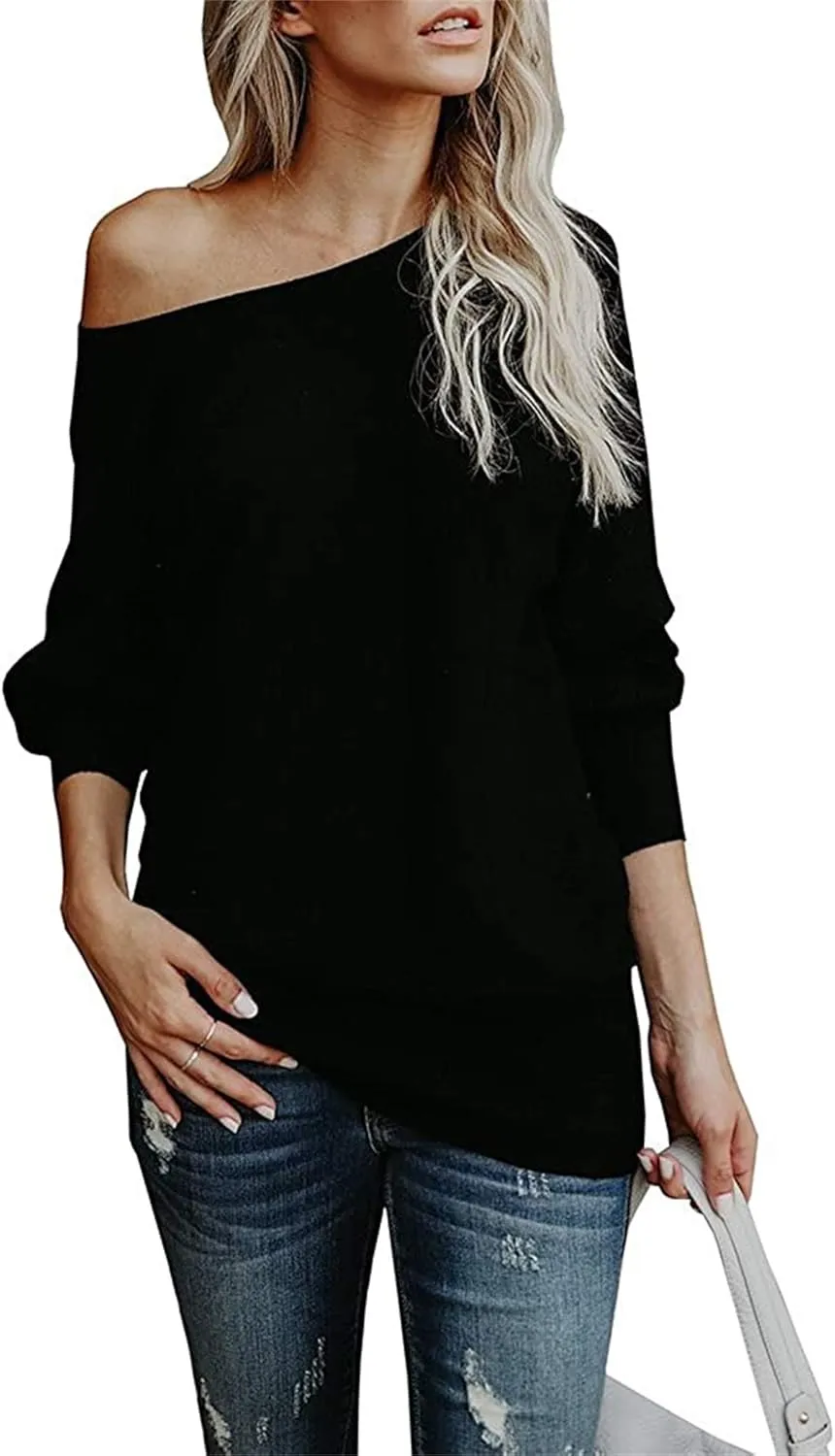 UMEKO Womens Off The Shoulder Sweater Oversized Knit Long Sleeve Sweaters Tunic Tops