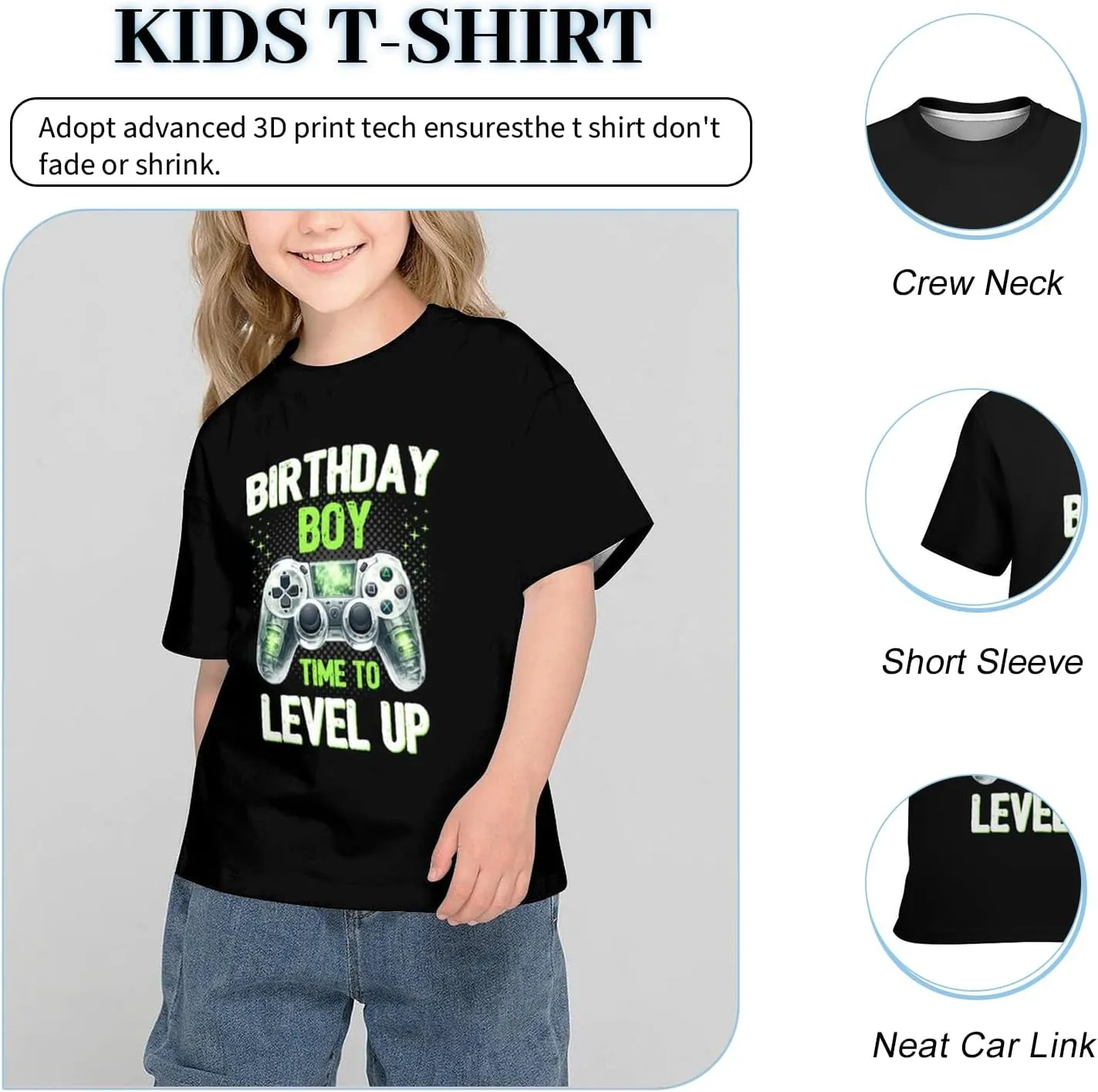 Unisex 3D Graphic Printed T-Shirts, Boys Girls Kids Crewneck Short Sleeve T Shirts, Cool Tees for 6-16 Years Teens