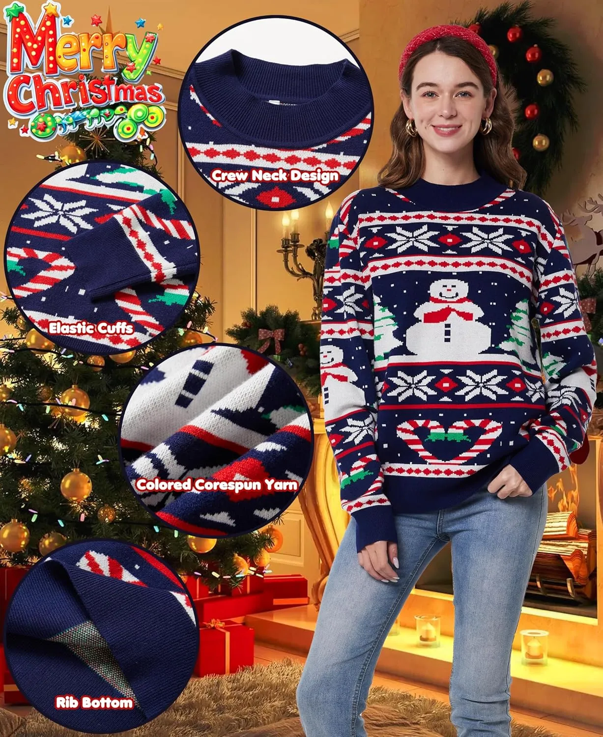 Unisex Ugly Christmas Sweaters Adult Long Sleeve Crewneck Sweaters Funny Top Pullover Xmas Party Family Gatherings