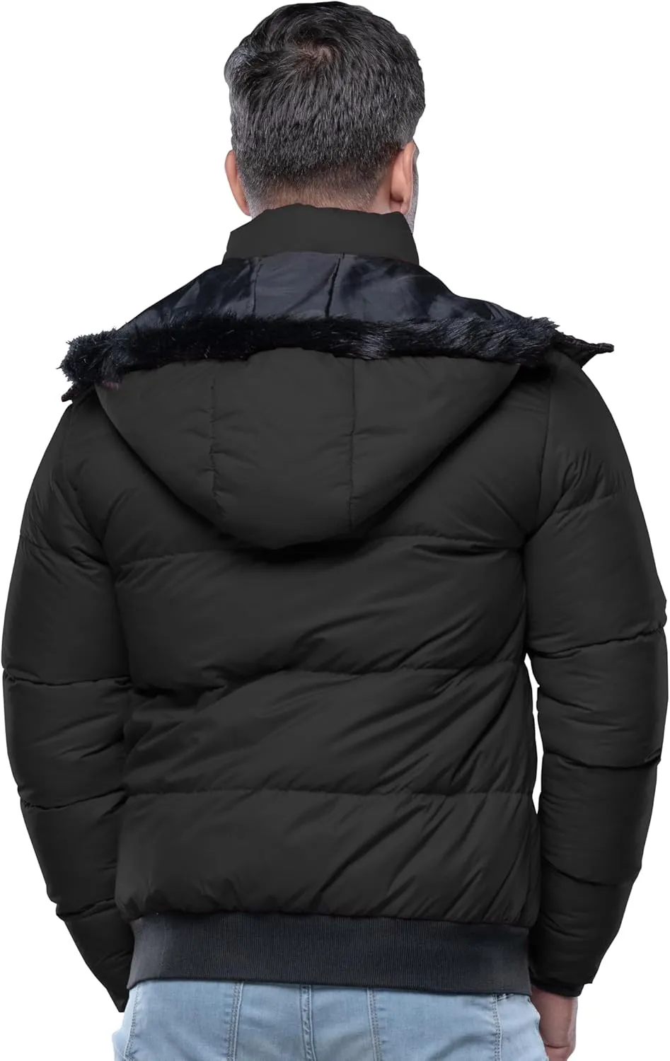 URBAN BUCK Mens Faux Fur Trimmed Hood Puffer Jacket Midweight Winter Down Windproof & Water Repellent Men Climbing Jackets