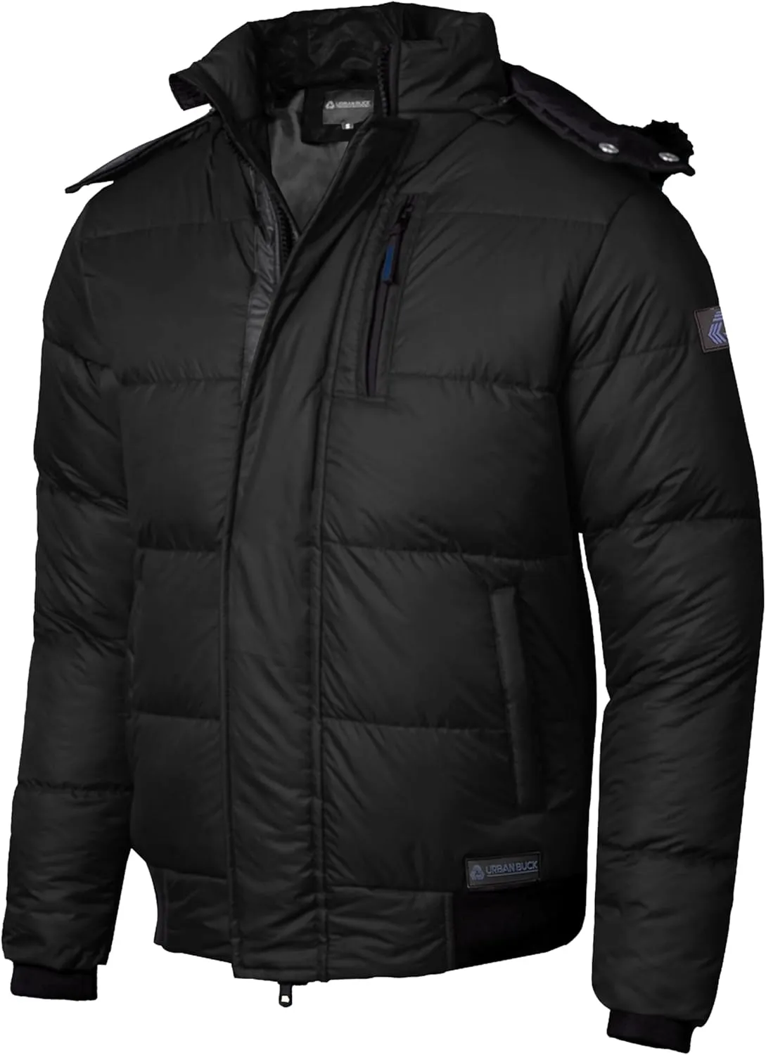 URBAN BUCK Mens Faux Fur Trimmed Hood Puffer Jacket Midweight Winter Down Windproof & Water Repellent Men Climbing Jackets
