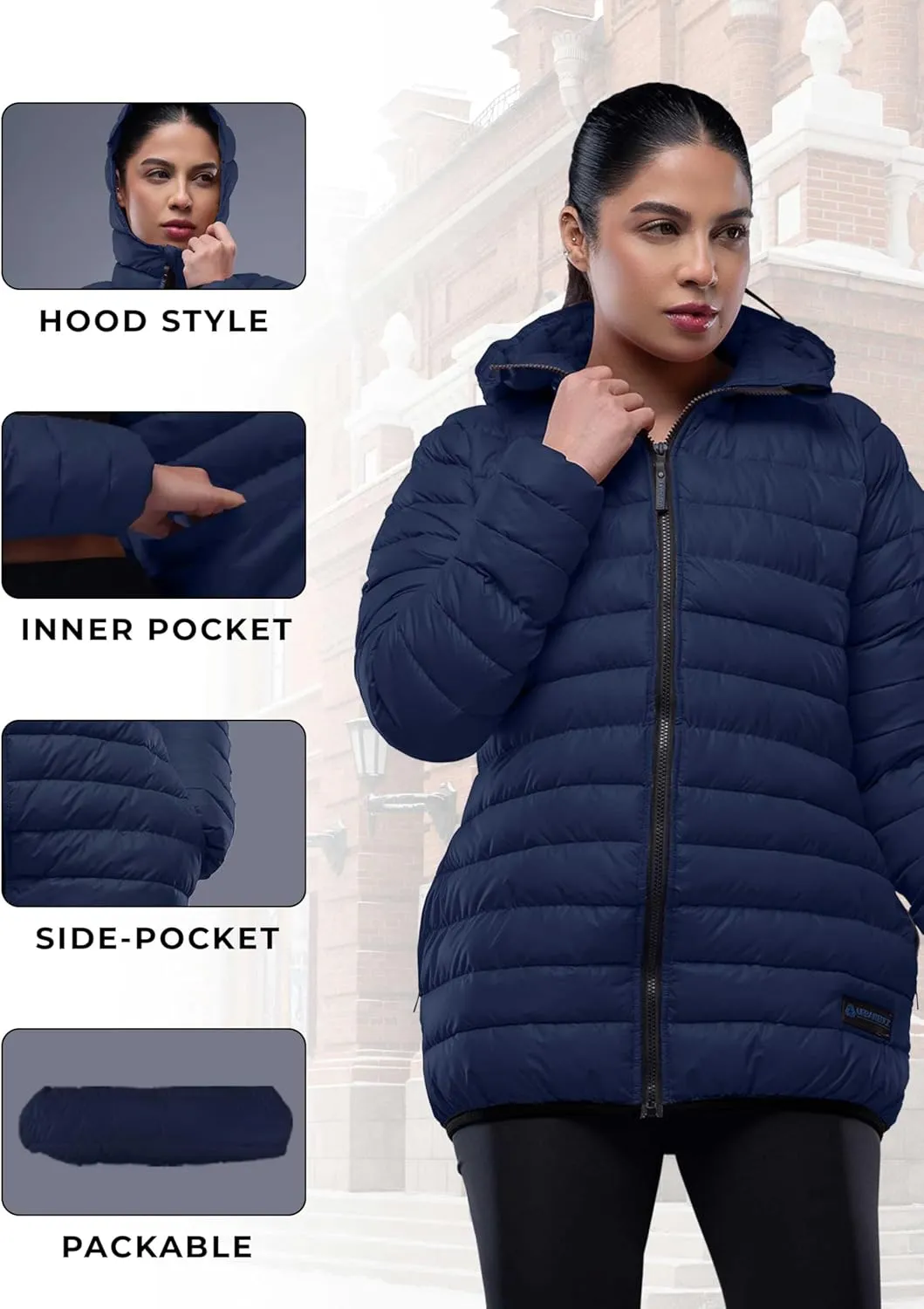 URBAN BUCK Packable Puffer Jacket Women with Hood  32 Degree Lightweight Quilted Winter Puff Foldable Jacket for Women
