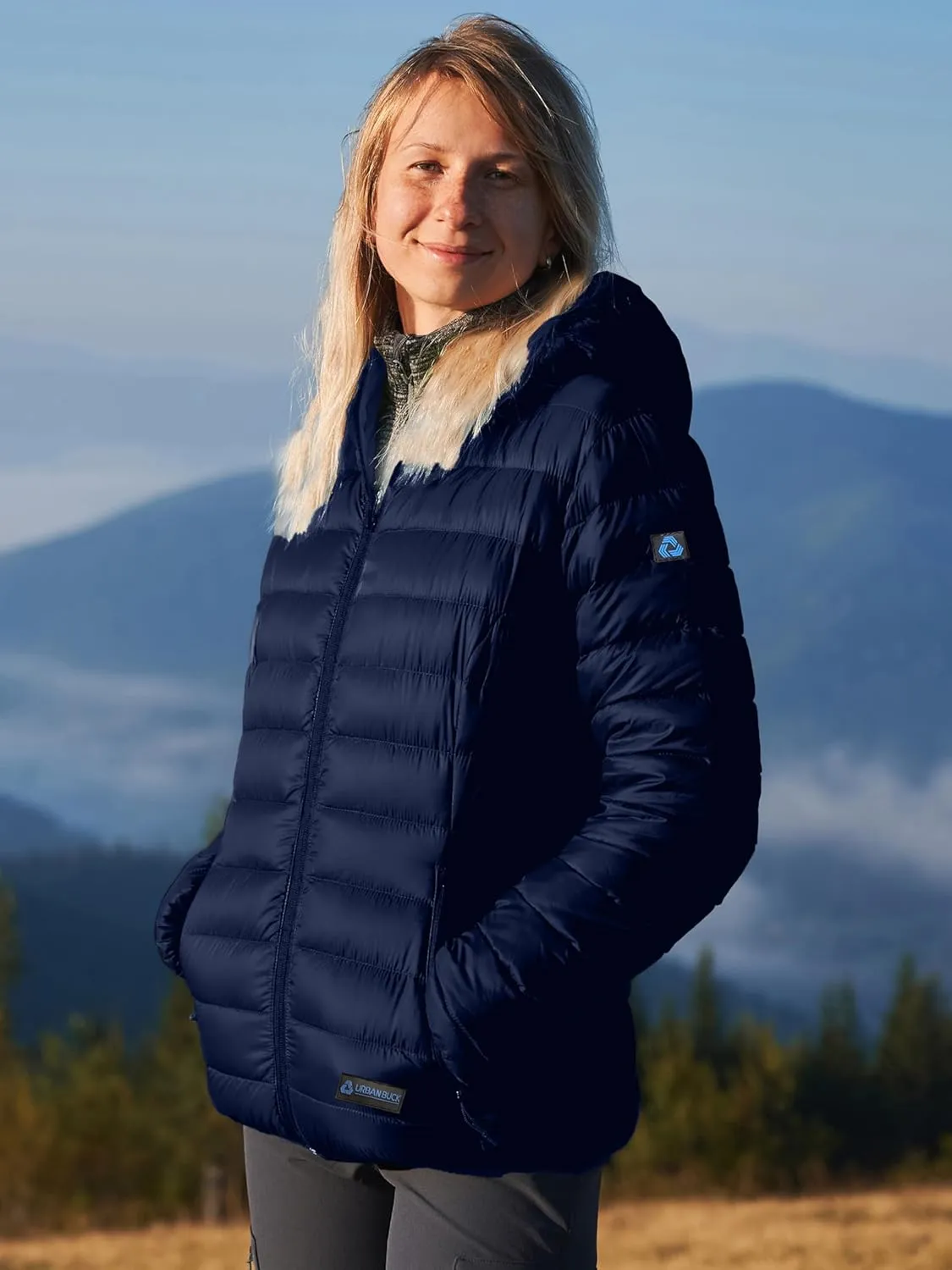 URBAN BUCK Packable Puffer Jacket Women with Hood  32 Degree Lightweight Quilted Winter Puff Foldable Jacket for Women
