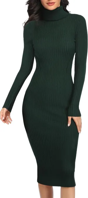 v28 Women Stretchable Knitted Long Sleeve Slim Fitted Ribbed Soft Sweater Dress