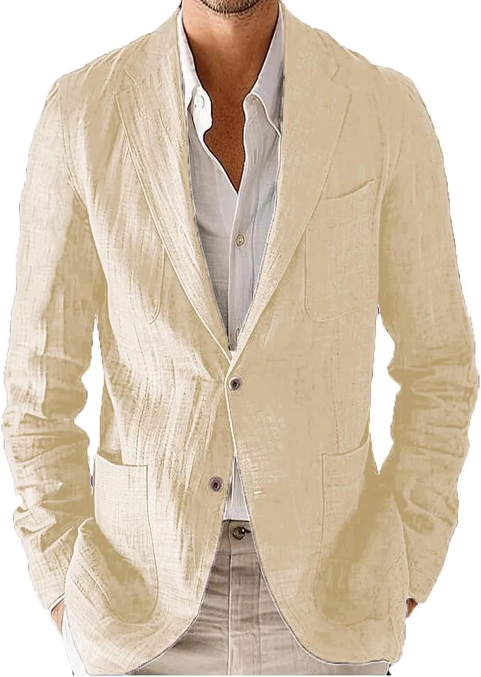 VENNYNG Men's Linen Blazer Beach Wedding Casual Sport Jacket Tailored Fit Solid Colored Single Breasted Two-Buttons