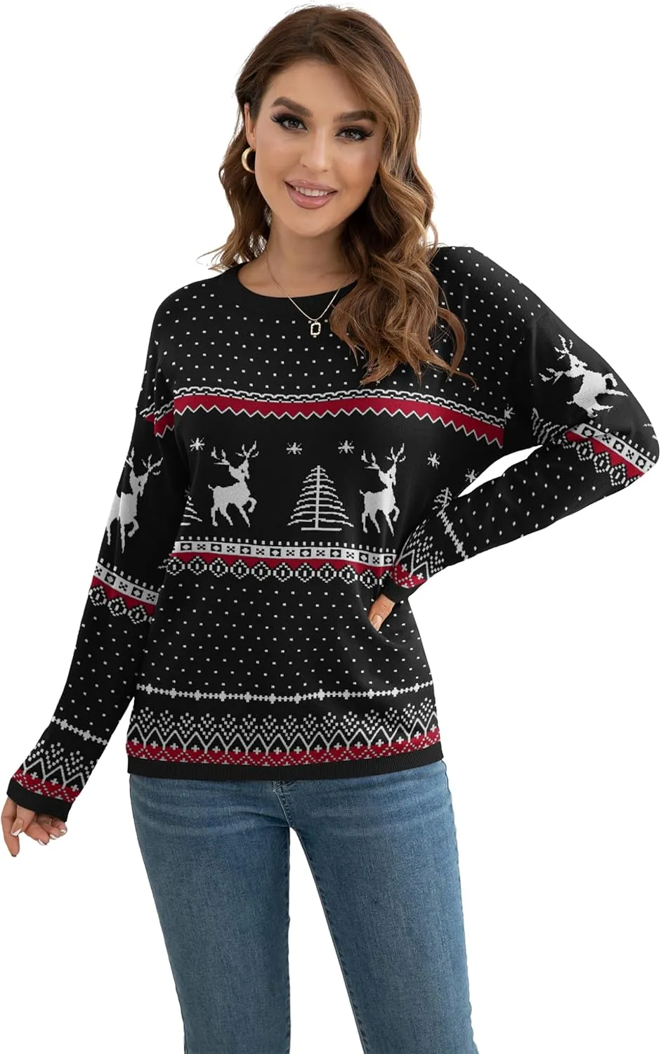 VIISHOW Women's Pullover Sweaters Long Sleeve Print Knitted Crew Neck Sweater Tops a Little Run Big
