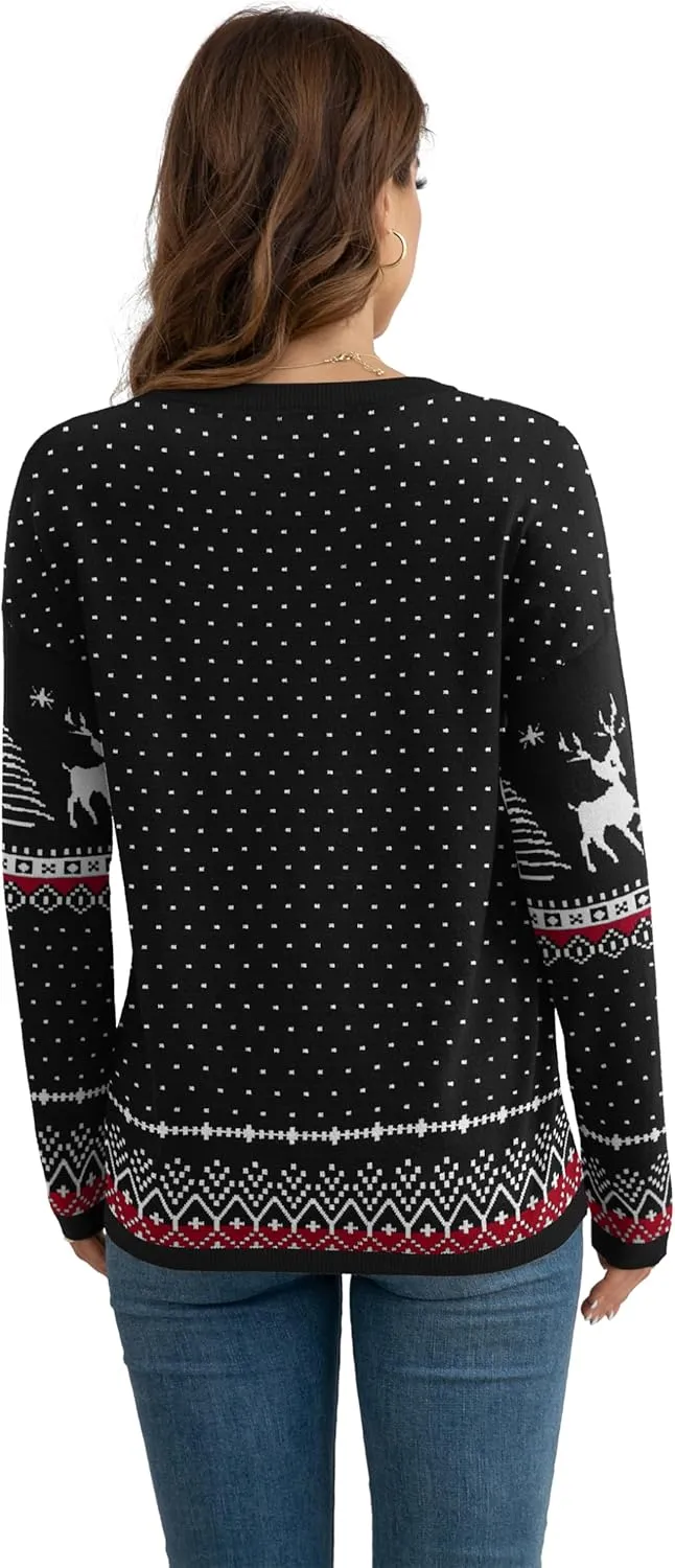 VIISHOW Women's Pullover Sweaters Long Sleeve Print Knitted Crew Neck Sweater Tops a Little Run Big