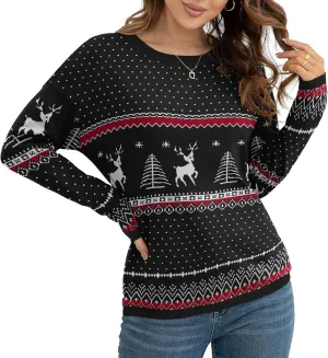 VIISHOW Women's Pullover Sweaters Long Sleeve Print Knitted Crew Neck Sweater Tops a Little Run Big