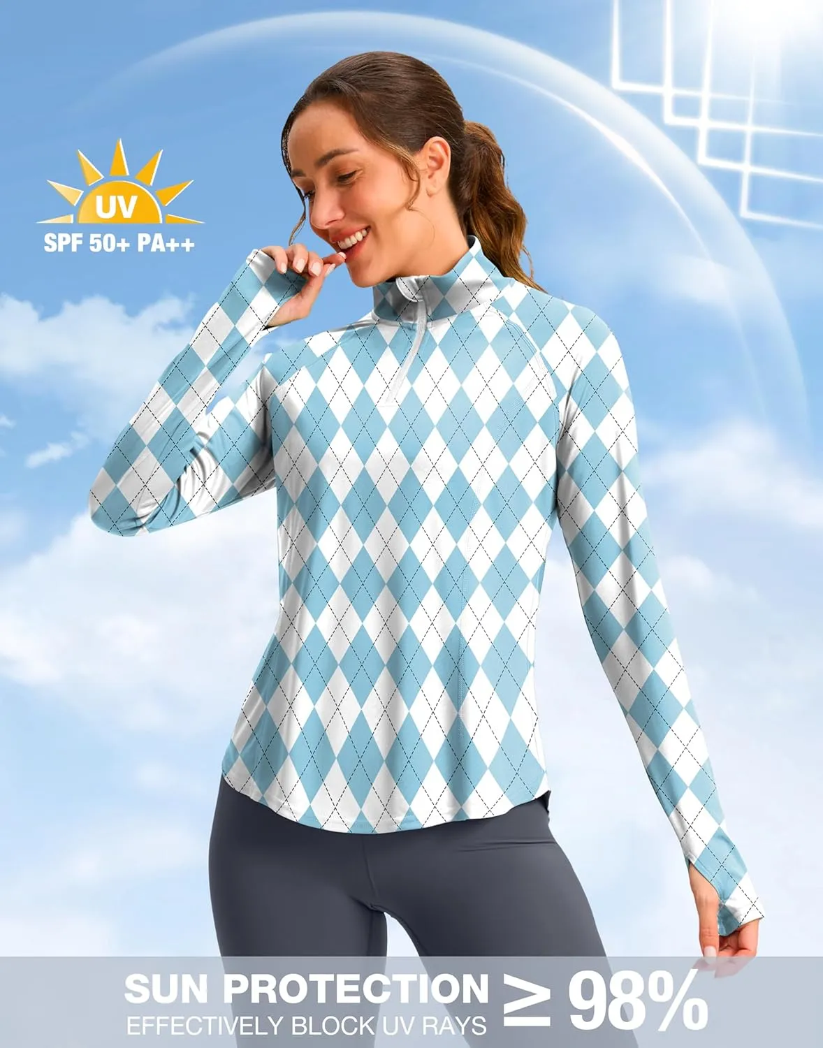 Viodia Women's 1/4 Zip Long Sleeve Sun Shirts UPF50  UV Protection Quick Dry Hiking Fishing Shirts Quarter Zip Pullover