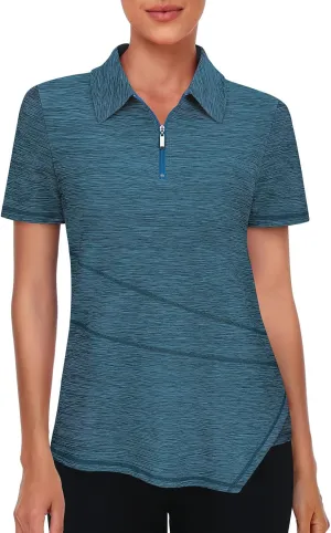 Viracy Women's Golf Shirt Short Sleeve Loose Fitting 1/4 Zip Up Polo Shirt UV Protection Fast Dry Athletic Tops S-3XL