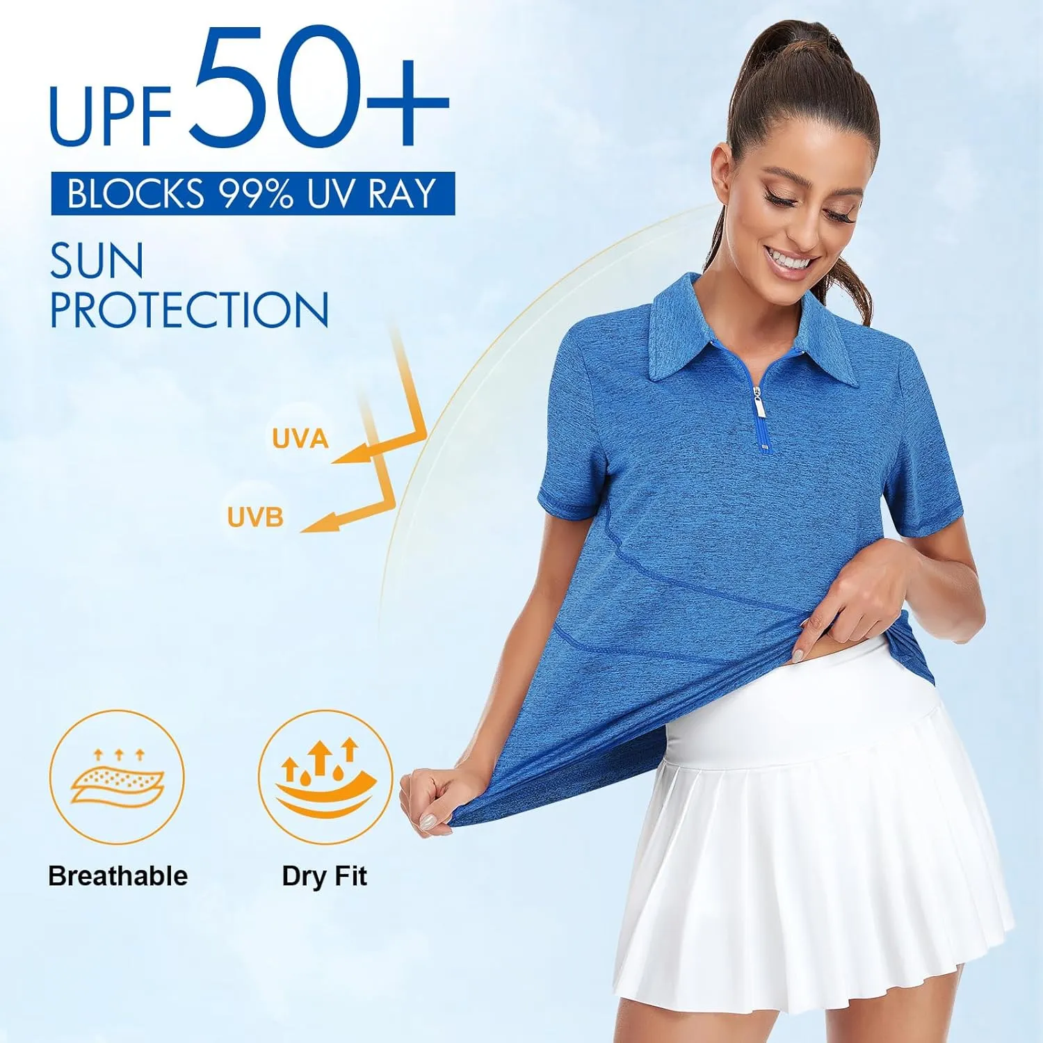 Viracy Women's Golf Shirt Short Sleeve Loose Fitting 1/4 Zip Up Polo Shirt UV Protection Fast Dry Athletic Tops S-3XL