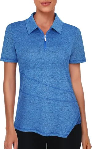 Viracy Women's Golf Shirt Short Sleeve Loose Fitting 1/4 Zip Up Polo Shirt UV Protection Fast Dry Athletic Tops S-3XL
