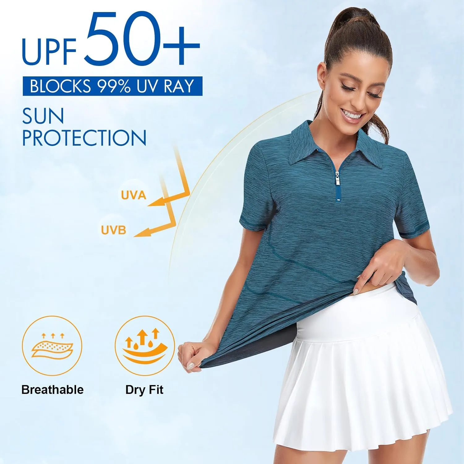 Viracy Women's Golf Shirt Short Sleeve Loose Fitting 1/4 Zip Up Polo Shirt UV Protection Fast Dry Athletic Tops S-3XL