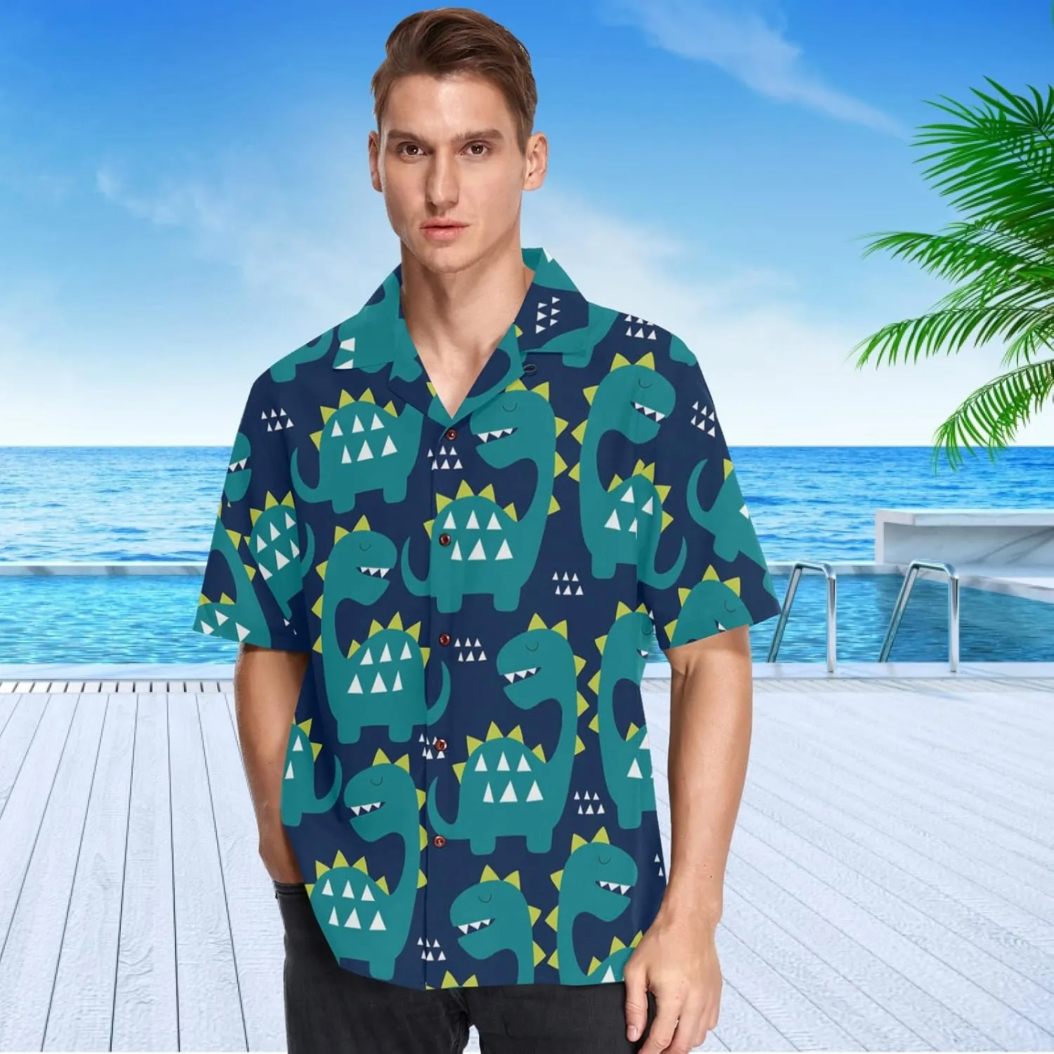 visesunny Stylish Men's Seasonal Hawaiian Casual Button Down Short Sleeve Shirt
