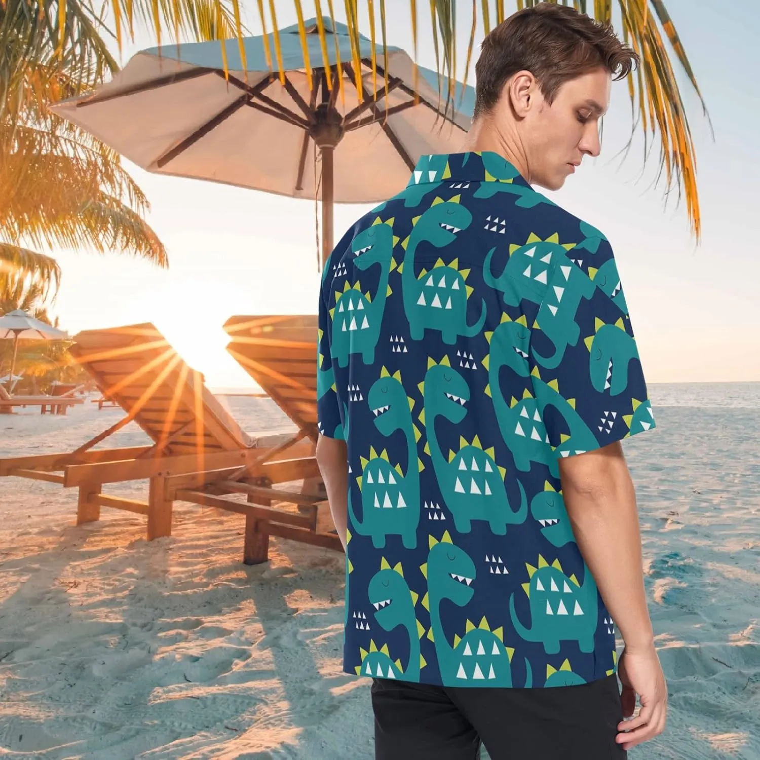 visesunny Stylish Men's Seasonal Hawaiian Casual Button Down Short Sleeve Shirt