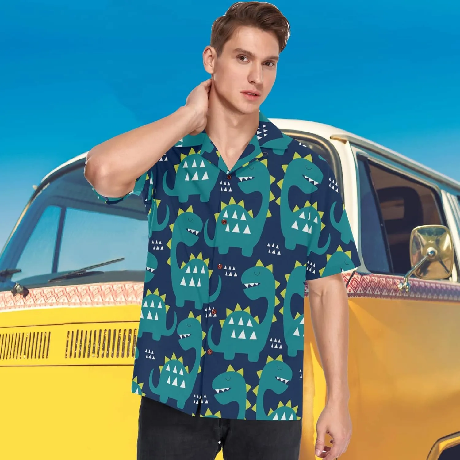visesunny Stylish Men's Seasonal Hawaiian Casual Button Down Short Sleeve Shirt