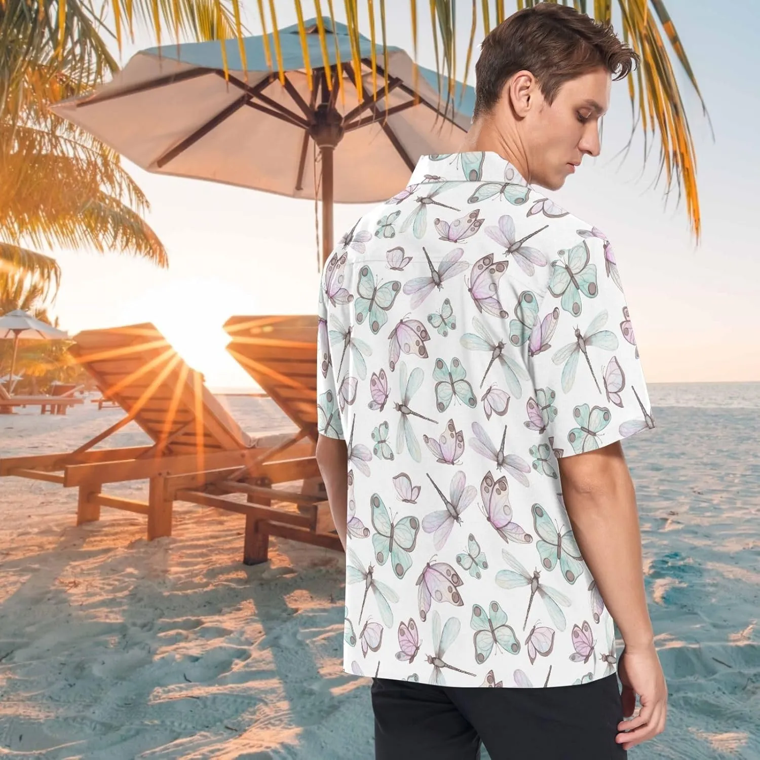 visesunny Stylish Men's Seasonal Hawaiian Print Button Down Short Sleeve Shirt Beach Clothing Unisex S-XXXL
